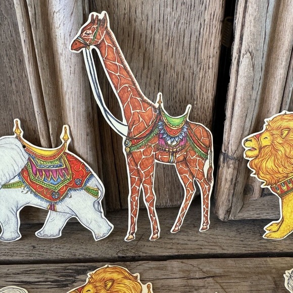 Vintage Merrimack Die Cut Gift Tags Circus Animals Horse Lion Child Birthday 80s - Picture 3 of 8